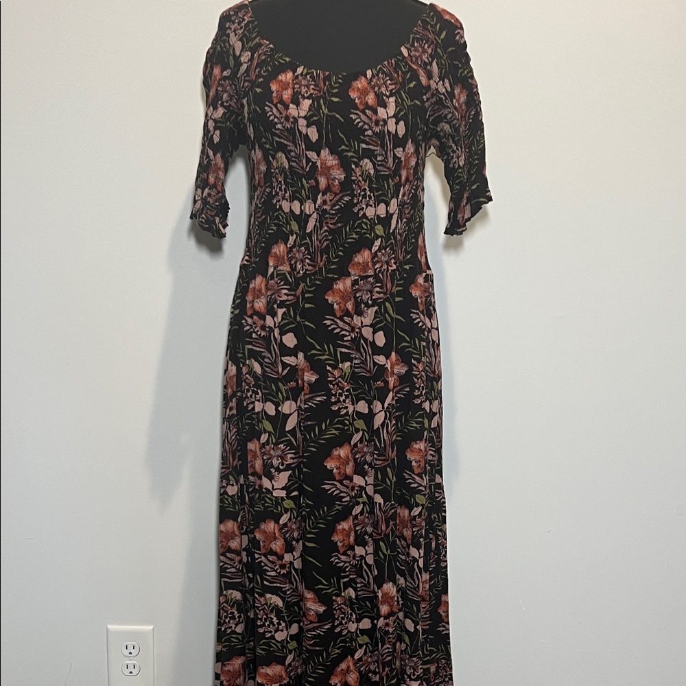 NATURAL LIFE Chocolate and Pink Floral Maxi Dress
